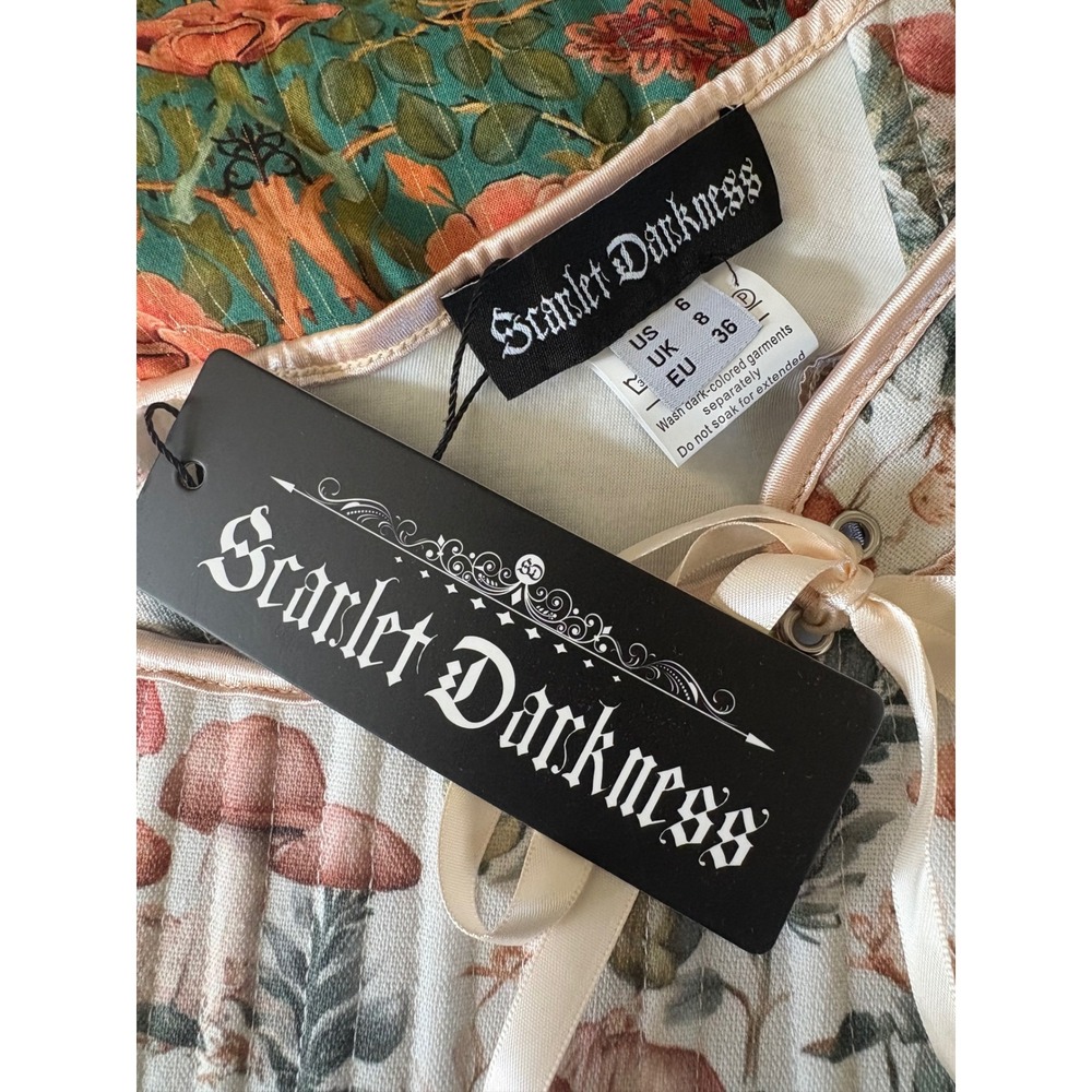 Scarlet Darkness Mushroom Floral Fairy Cottagecore Lace-up Corset Khaki Size 6 - Picture 8 of 9